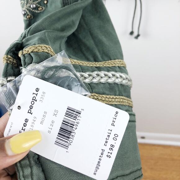 Free People Women's‎ Green Embroidered Military Full Zip Jacket XS NEW - Picture 6 of 6